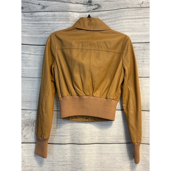 Catherine Malandrino Camel Leather Bomber Jacket Size 2 - Picture 3 of 6
